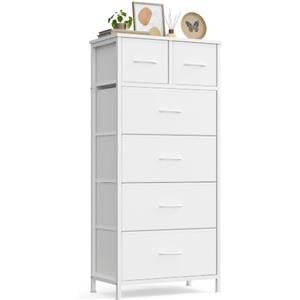 SONGMICS Cassettiera, Mobiletto con 6 Cassetti in Tessuto, Organizer per Armadio, Struttura in Acciaio, 50,6 x 30 x 117,7 cm, per Camera da Letto, Bianco Neve, Collezione BELLAH LGS541W101