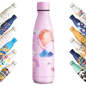 KollyKolla Borraccia Termica Bambini 500 ml, Stampa 3D Borraccia Termica, Borracce Termiche, Bottiglia Acqua Senza BPA, Borracce per Bambina, Scuola, Sport, Yoga, Campeggio, Ciclismo