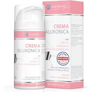 Medical Beauty Cosmetics Crema Medical Beauty all'acido ialuronico da 100 ml - con peptidi, vitamina E e olio di semi di melograno biologico - crema viso anti-invecchiamento vegana per occhi, collo, décolleté