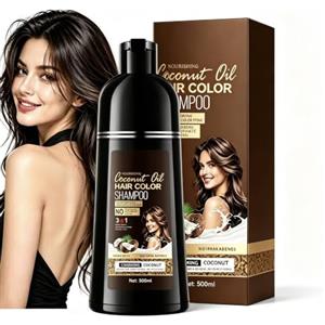 MQUGEE Shampoo Colorante Castano, 3 in 1 Tinta Capelli Istantaneo con Estratti Vegetali e Olio di Cocco, Copertura, Nutre e Ripara i Capelli Danneggiati, Colore Naturale e Duraturo, 500ml