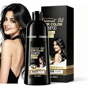 MQUGEE Shampoo Colorante Nero, 3 in 1 Tinta Capelli Istantaneo con Estratti Vegetali e Olio di Cocco, Copertura 100%, Nutre e Ripara i Capelli Danneggiati, Colore Naturale e Duraturo, 500ml