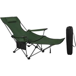 WOLTU Sedia da Campeggio Portatile Reclinabile, Sedia Pieghevole Esterno con Poggiapiedi, Poggiatesta e Borsa da Trasporto, per Pesca, Giardino, Verde
