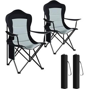 WOLTU Set 2 Sedie da Campeggio Pieghevoli, Ultra Leggere, Max Portata 150 kg, Portatili per Esterno, Picnic, Pesca, Spiaggia - Nero+Grigio Chiaro