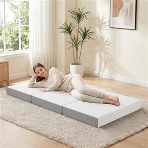 HOMCOM Materasso Pieghevole Triplo 75x195 cm, 10 cm Spessore, Materasso Pieghevole da Terra Portatile con Rivestimento Lavabile, Tasca Laterale, Memory Foam Gel, Ospiti Campeggio Viaggio, Oeko-Tex