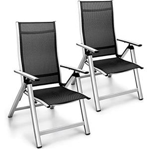 tillvex Set di 2 sedie da giardino pieghevoli in alluminio, con schienale alto con braccioli, sedia pieghevole regolabile, per balcone, giardino, terrazza (argento)