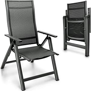 tillvex Sedia da giardino Premium, 1 pezzo, pieghevole, in alluminio, con schienale alto con braccioli, sedia pieghevole regolabile, per balcone, giardino, terrazza (antracite)