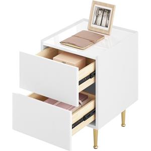 WOLTU Comodino Camera da Letto, 40x35x51 cm Bianco+Dorato