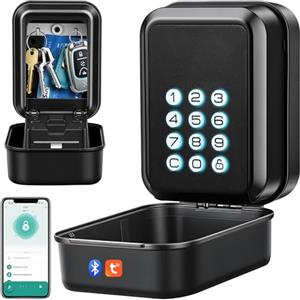 BTNEEU Cassetta di Sicurezza per Chiavi Retroilluminata Smart Key Box Elettronica Bluetooth Cassetta Chiavi con Codice Impermiabile Porta Chiavi da Muro per Casa Controllo Tramite l'app Tuya (Nero)