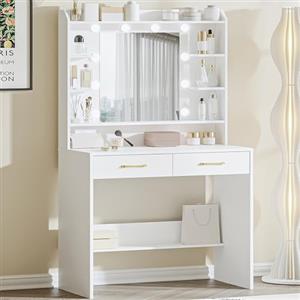 Hzuaneri 80 cm Toeletta Trucco, specchio e luce LED, 40x80x149cm, Bianco