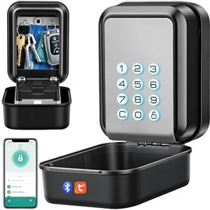 BTNEEU Cassetta di Sicurezza per Chiavi Retroilluminata Smart Key Box Elettronica Bluetooth Cassetta Chiavi con Codice Impermiabile Porta Chiavi da Muro per Casa Controllo Tramite l'app Tuya (Grigio)