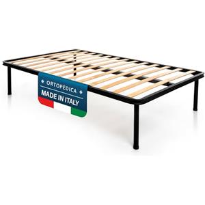 DOLCI SOGNI - Rete Letto Piazza e Mezza 120x200 Ortopedica a Doghe di Legno, con Piedi Stabili e Tappi Anti-Scivolo, Struttura in Ferro, 100% Made in Italy