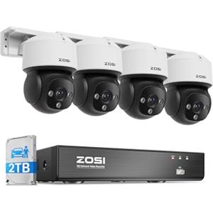 ZOSI 4K PoE PTZ Kit Telecamera Sorveglianza Esterno, 4 Dome, NVR 8CH 2TB