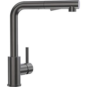 CECIPA, rubinetto da cucina estraibile, rubinetto da cucina ad alta pressione con doccia, miscelatore da cucina con 2 tipi di getto, monocomando, girevole a 360°, colore grigio e nero
