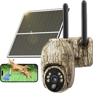 NUASI 4G LTE Fotocamera da Caccia Solare, 2K PTZ Fototrappola con SIM Scheda, Telecamera Esterna con Pannello Solare e APP，Rilevamento PIR, Visione Notturna a Colori, Audio a 2 Vie