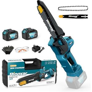 RINOXAR Motosega a Batteria 21V 8 Pollici, 2 Batterie, Brushless, Oliatore Automatico