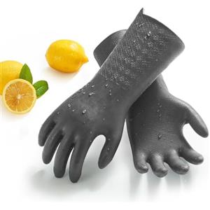 Vgo... Guanti Lavoro Lunghi con Fodera, no-Allergia senza Lattice per Pulizia Alimentari Domestici Anticalore&Antifreddo da Cucina Bagno Casalinghi Lavapiatti in TPE, Non Odore, 1 paio