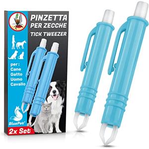 BluePet 2X Pinzetta per zecche ablazione | Elimina Le zecche per Rimuovere Le zecche dall'uomo e dagli Animali | Spunta Le pinzette Come Primo Soccorso per Cani e Gatti in casa