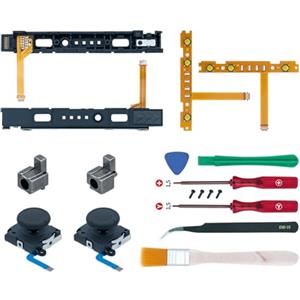 Mcbazel 18 in 1 Kit di Riparazione di Ricambio per Joy-Con NS Switch con Accessorio Cacciaviti, Joystick Analogici 3D Sinistro Destro SL/SR Set di Cavi Flessibili per Sincronizzazione Pulsanti