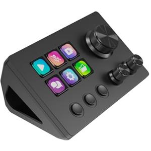 Basicolor N3 Stream Controller Deck: 6 Tasti Macro LCD, 3 Pulsanti & 3 Manopole - Pulsantiera Programmabile per Streaming (YouTube, OBS, Twitch), Creazione Contenuti (Adobe) & Gaming (Mac/PC) - Nero