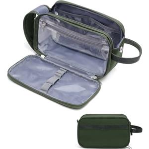 Wandering Nature Beauty case da uomo, grande, da viaggio, con grande apertura e scomparto per rasoio, impermeabile, con scomparti multipli, per viaggi d'affari, palestra, bagno, verde militare, L, Minimalista