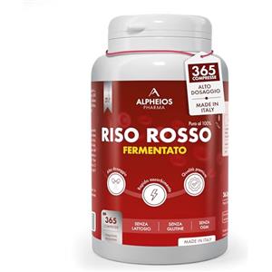 ALPHEIOS PHARMA Riso Rosso Fermentato 365 Compresse 1 Anno | Monacolina K 2,9mg + Coenzima Q10 e Cromo | Integratore Vegano | 1 Compressa al Giorno | Supporto Equilibrio Lipidico e Benessere Cardiovascolare