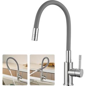 CECIPA Rubinetto da cucina grigio flessibile, miscelatore da cucina a spruzzo girevole a 360° in acciaio inox 304 con miscelatore a 2 getti in schiuma, risparmio idrico 40% per cucina/lavanderia