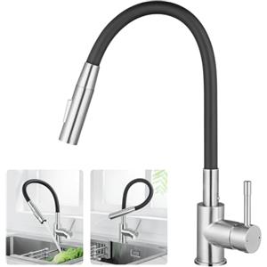 CECIPA Rubinetto da Cucina Nero, Rubinetto Flessibile con 2 Tipi di Getto, Miscelatore da Cucina Nero Girevole a 360°, Miscelatore ad Alta Pressione per Cucina, 2xG3/8 Collegamenti, Miscelatore