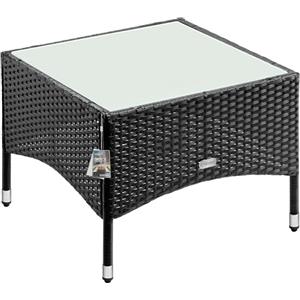 Casaria® Tavolino da Giardino Esterno in Polyrattan 58x58x42cm Piano in Vetro Tavolo Basso da Caffè Quadrato Poggiapiedi