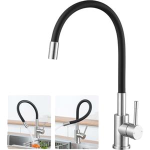 CECIPA Rubinetto Cucina Flessibile con 1 Modalità Di Getto, Miscelatore Cucina Nero, Rubinetto Lavello Cucina Nero, Rubinetti Cucina Girevole 360°, Rubinetto Lavandino Cucina-SERIE SOFETIY