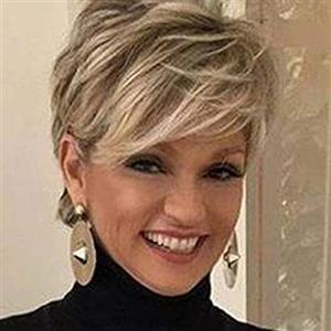 Creamily Parrucche bionde corte per donne, parrucca Pixie Cut con frangia, parrucche sintetiche a strati naturali per donne, mix biondo castano