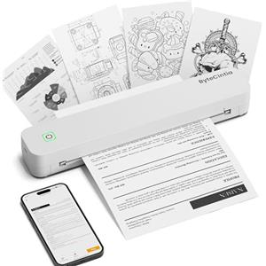 ByteCintia C80 Stampante Portatile A4,Stampante Termica Portatile compatibile con formato A4, stampante senza inchiostro compatibile con Android e iOS e laptop per ufficio, auto e casa