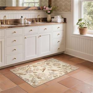 BEIMO Tappeto Boho per Interni 60x90 cm, Vintage Lavabile, Piccoli Orientali Antiscivolo per Porta d'Ingresso, Corridoio, Cucina, Beige Floreale
