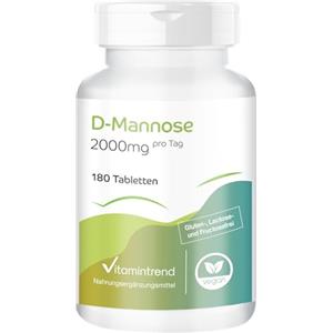 Vitamintrend D-mannosio 1000 mg, 180 compresse, 2000 mg di D-mannosio per dose giornaliera, integratore alimentare vegano senza magnesio stearato, prodotto in Germania