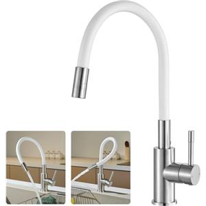 CECIPA Rubinetto Da Cucina Flessibile Bianco Con 2 Tipi Di Getto E Alta Pressione, Miscelatore Da Cucina Orientabile A 360°, Acciaio Inossidabile