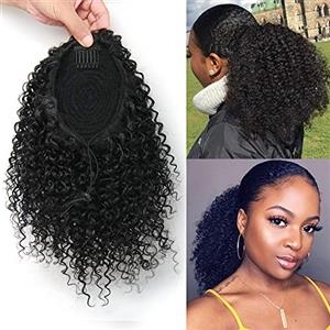 ROSESSEA Parrucca afro corta per coda di cavallo afroamericana, capelli sintetici ricci da donna, colore nero (1B#)