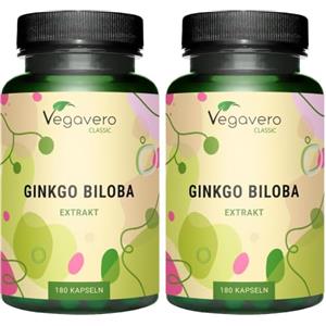 Vegavero GINKGO BILOBA Vegavero® | estratto 50:1 | 24% di Glucosidi Flavonoidi e 6% di Terpenoidi | Circolazione, Memoria & Concentrazione | Senza Additivi | 180 capsule | Vegan (Confezione da 2)