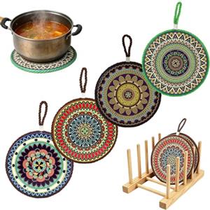 HSYTEK 4 sottopentole, sottopentola in sughero con ripiano, resistenti al calore, 17 cm, set di sottopentole, sottopentola per cucina, ciotole, padelle, caraffa (colore 1)