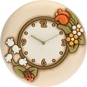 THUN, Orologio da Parete con Coccinella Portafortuna in Ceramica Decorata a Mano, Linea Country, 22.2x4.7x23 cm h