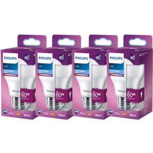 Philips LED Classic, Lampadina smart A60 E27, Confezione da 4 | Luce bianca fredda, 60 W, A60, 6500 K, Vetro opaco, Tecnologia LED a risparmio energetico
