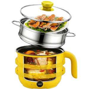Behogan Hot Pot elettrico con piroscafo, pentola Hotpot elettrica multiuso Mini portatile antiaderente multicooker, padella elettrica elettrica per bistecca/pasta/zuppa/uovo/avena