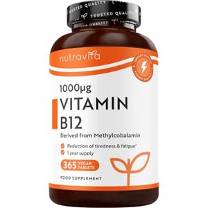 Nutravita Vitamina B12 1000 mcg - Metilcobalamina B12 Vegana ad Alto Dosaggio - 365 Compresse (1 Anno di Fornitura) - Vitamina B12 Vegan per Sistema Immunitario, Concentrazione, Energia