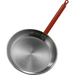 GREGORIOSTORE Padella in Ferro Spazzolato con Manico Rosso Ergonomico, Rotonda, per Spaghetti e Wok, Uso Professionale (24 cm)