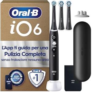 Oral-B iO 6 Spazzolino Elettrico, 3 Testine di Ricambio, Custodia, Nero