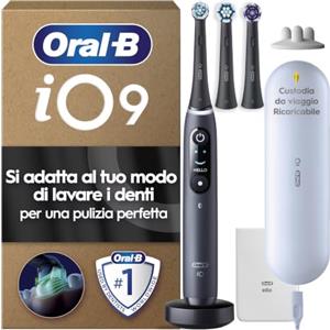 Oral-B iO 9 Spazzolino Elettrico, con 3 Testine di Ricambio, Custodia, Nero
