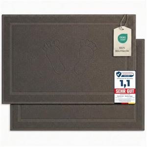 Komfortec - Set di 2 Tappetini da Bagno, Tappetini in Spugna per Doccia, Lavabili, Assorbenti e a Rapida Asciugatura - 800 g/m², 100% Cotone, 50x80 cm, Antracite