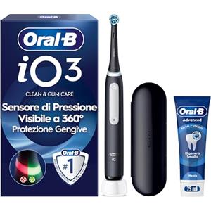 Oral-B Spazzolino Elettrico Ricaricabile iO 3N Nero, 1 Testina Di Ricambio, 1 Spazzolino Elettrico Oral B + 1 Dentifricio Gengive & Smalto Pro-Repair Classico 75ml