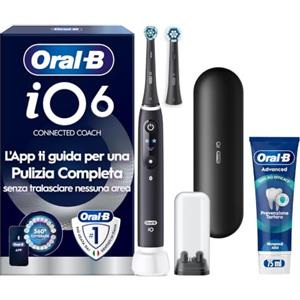 Oral-B iO 6 Spazzolino Elettrico, 2 Testine, Custodia, Dentifricio, Nero
