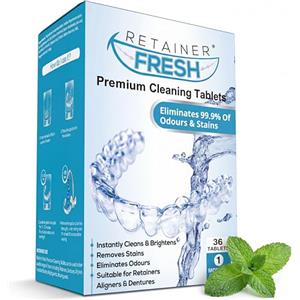 Retainer Fresh Pastiglie detergenti - pulizia bite, Pulizia dentiere, compresse apparecchi ortodontici, e Igienizzare Bite, Apparecchi Trasparenti, Protesi e Allineatori 36 compresse