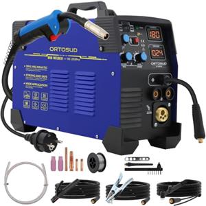 ORTOSUD Macchina Saldatrice MIG Corrente Uscita 200 A,Saldatrice MIG Portatile, 3 in 1 con Gas no Senza Gas/Stick/Lift Tig/Saldatura a Punti Saldatrice di Filo Animato 0,8 mm Schermo LCD