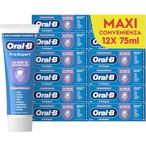 Oral-b Dentifricio Pro-expert Sbiancante Delicato 12x75ml, Formato Convenienza, Dentifricio Sbiancante Denti, Clinicamente Provato, Pulizia Denti Efficace, Alito Fresco Sapore Menta Piperita